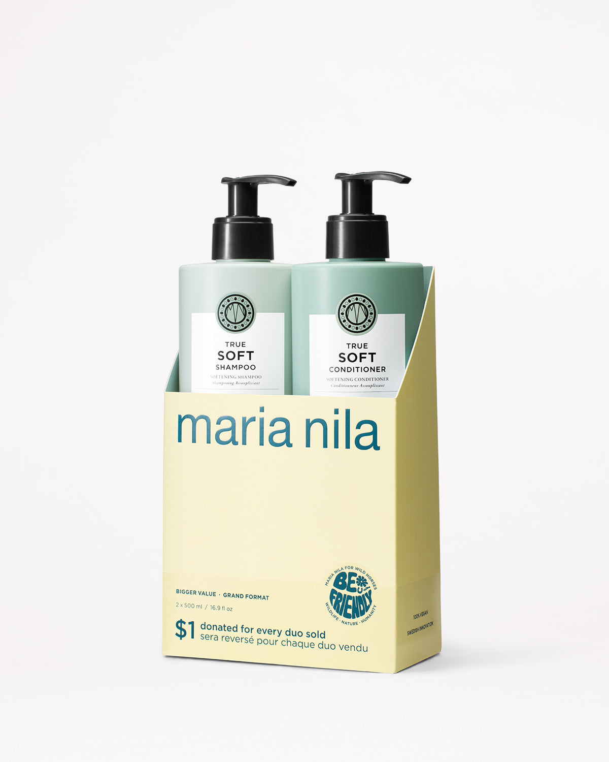 Maria Nila True Soft Care Duo with packaging on white background