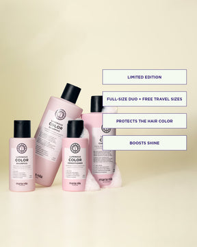 Set of Luminous Color hair care products with text on a light yellow background