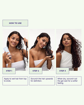 Apply Weightless Curl Definer to damp curls for lightweight definition and hold