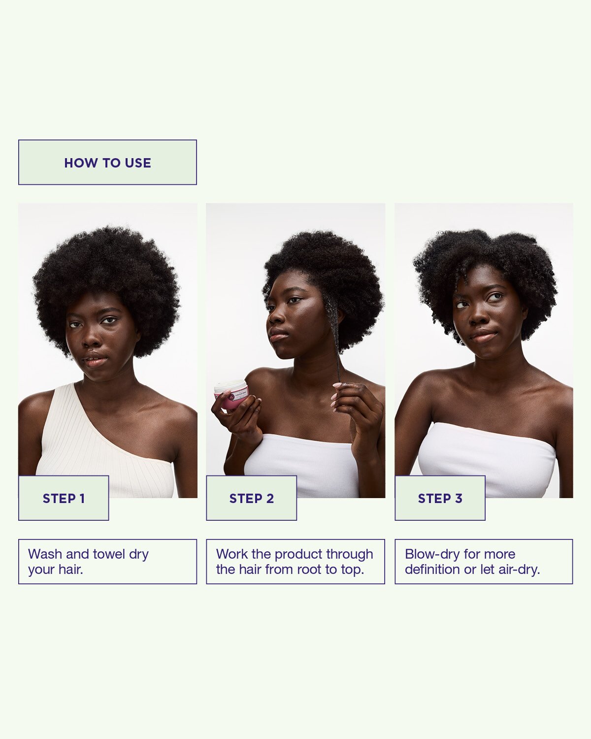 Apply Curlicue Cream to damp curls for definition