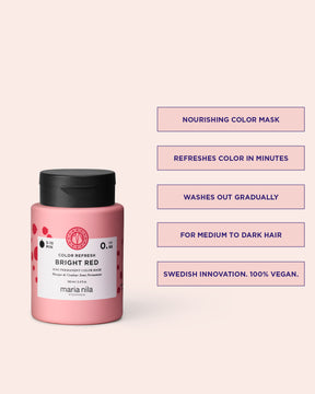 Pink hair mask jar with black lid on a light pink background, featuring product details.