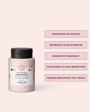 Maria Nila nourishing color refresh pink peach 100 ml mask with text on a light pink background